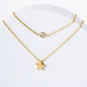 Brass Star Cz Pendant 18K-Gold-Dipped Layered Necklace - Gold